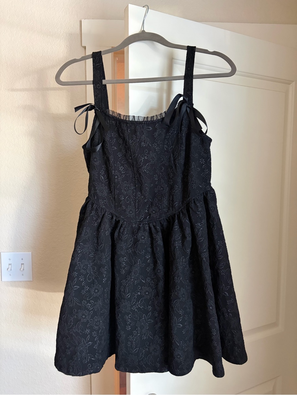 Francesca’s Black Lace Tie-Shoulder Mini Dress